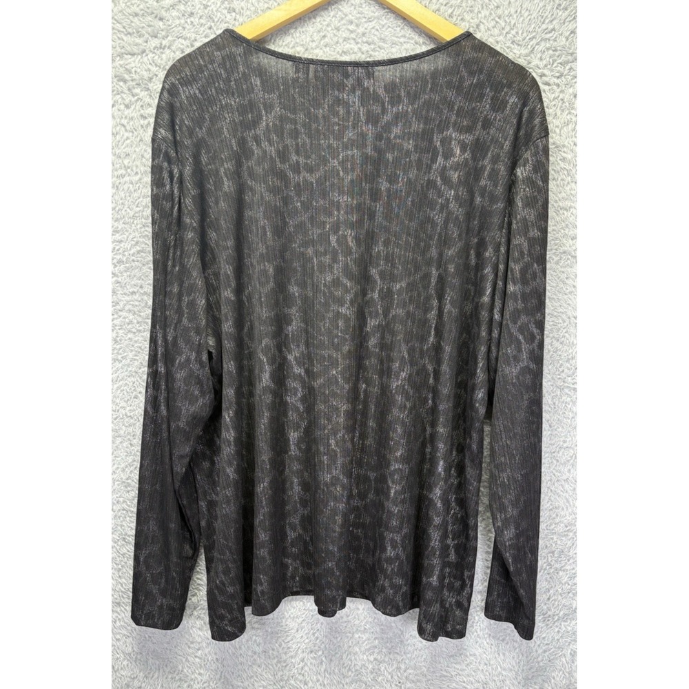 Susan Graver Liquid Knit Tunic Top Black Animal Print Scoop Neck Sheer 3X - Picture 2 of 8
